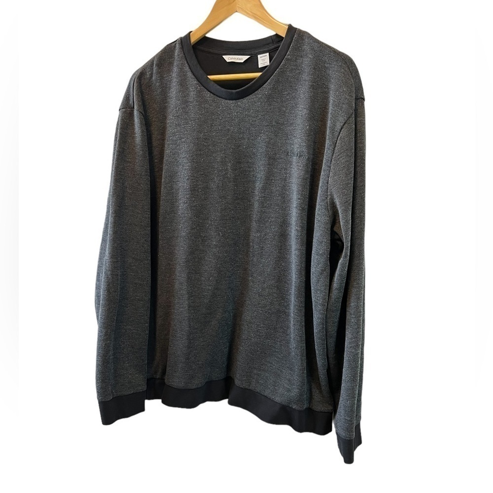 MENS CALVIN KLEIN Grey Ribbed Long Sleeve Crew Neck Pullover Sweat Shirt XXL